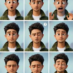 Nine Variations of a Cartoon Man's Facial Expressions