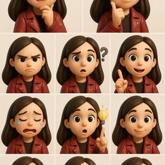 3D cartoon style sticker set of a woman in kawaii style