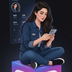 Instagram Influencer auf einem leuchtenden Würfel